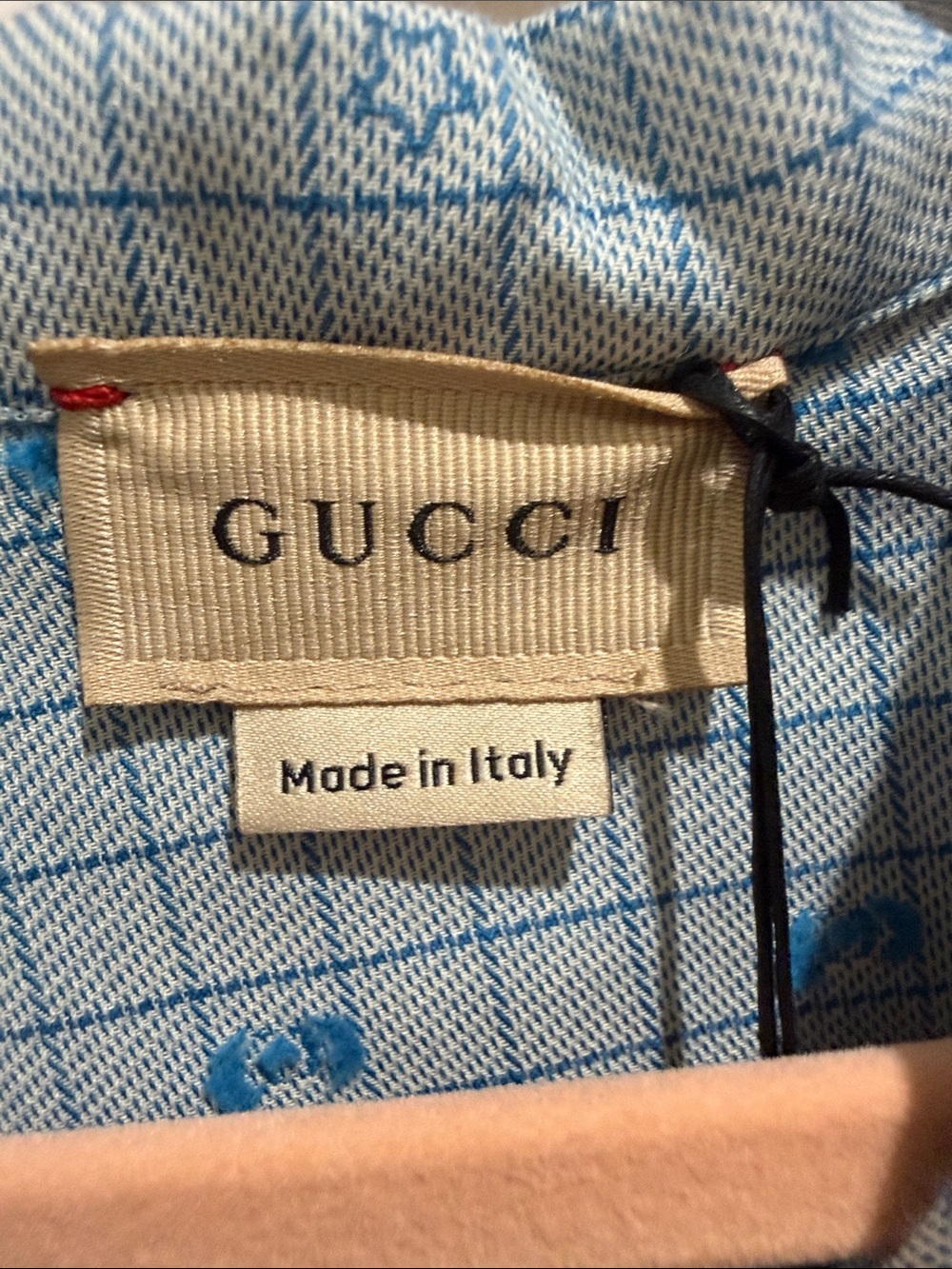 Gucci Kid's Light Blue Checked Button-Down Shirt with Subtle Logo Size 36 - Picture 3 of 8